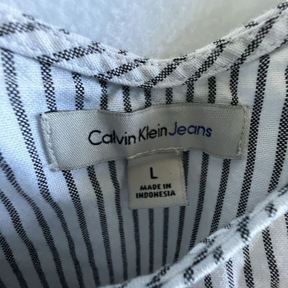 Calvin Klein Jeans Cold Shoulder Top Womens L Blue White Striped Long Sleeve - Picture 4 of 9